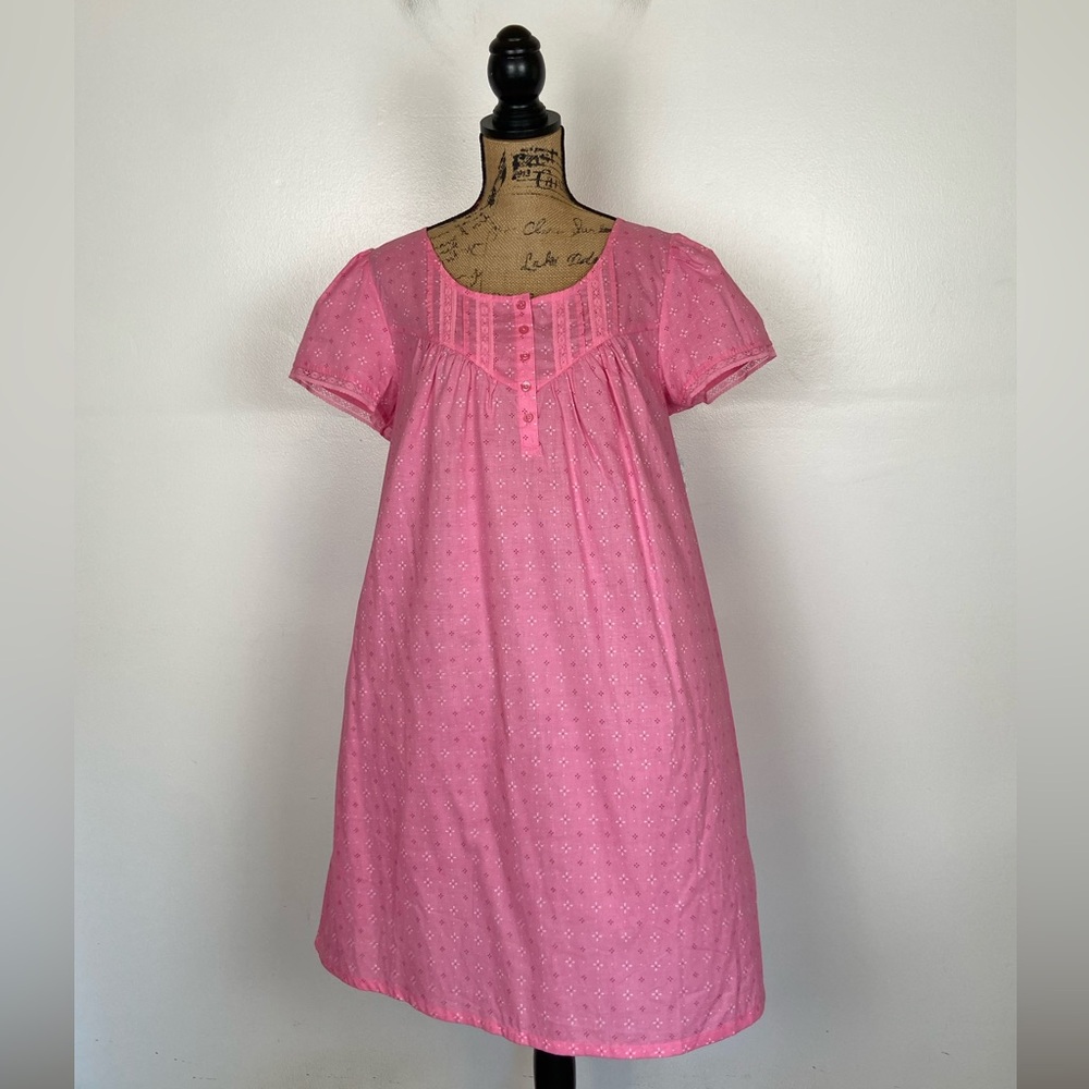 Adonna Sleepwear Ditsy Floral Nightgown Size M Pink Cotton Short Sleeves NWT